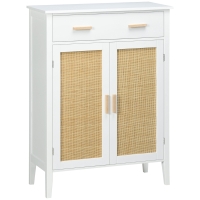 HOMCOM Mueble para Zapatos Almacenamiento con 2 Puertas Efecto Ratán Cajón 80x35x110 cm Blanco