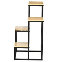 Outsunny Pflanzenständer im Industrie Design mit 4 Regalen, Blumentreppe, 34 cm x 34 cm x 66 cm, Natur + Schwarz(m-11)