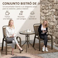 Outsunny Conjunto de Jardín Exterior de 3 Piezas con 2 Sillas Apilables y Mesa Redonda de Vidrio Templado para Balcón Terraza(m-4)