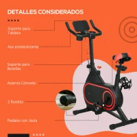 SPORTNOW Bicicleta Estática con Volante Inercia 4 kg Resistencia Ajustable Pantalla LED Silencioso Asiento Ajustable Rojo y Negro(m-8)