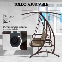 Outsunny Columpio de Jardín de 3 Plazas Convertible en Cama con Toldo Ajustable UPF30+ y Cojines 200x120x175 cm Caqui(m-5)