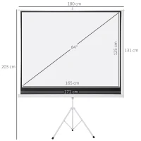 HOMCOM Tela de Projeção Dobrável 84 Polegadas Formato 4:3 com Altura Ajustável para Cinema em Casa Apresentações 180x203 cm Branco(m-3)
