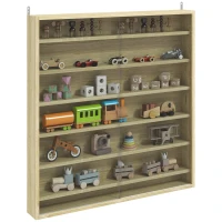 HOMCOM Six Shelf Display Cabinet, with Glass Doors - Oak(m-10)