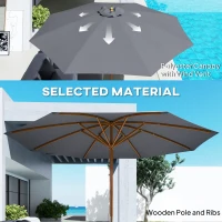 Outsunny 3m Wood Pole Parasol Umbrella - Grey(m-4)