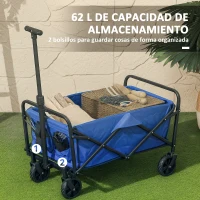 Outsunny Carro de Jardín Plegable con Ruedas Asa Telescópica Ajustable Carga 100 kg para Campaña Compra 64x42x27 cm Azul(m-4)
