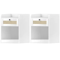 HOMCOM Juego de 2 Mesillas de Noche para Dormitorio con Cajón con Frontal de Ratán 40x40x53 cm Blanco(m-11)