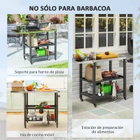Outsunny Carrito de Parrilla para Jardín Carro de Servicio con Encimera Estantes Lateral Plegable y Ruedas 116x50x86 cm Negro(m-8)