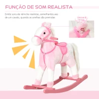 HOMCOM Cavalo Baloiço de Pelúcia para Crianças entre 3-6 Anos com Sons de Relincho 74x28x65 cm Rosa(m-5)