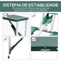 Outsunny Mesa de Acampamento Dobrável com 4 Cadeiras Conjunto para Acampamento com Orifício para Guarda Sol Estrutura de Alumínio 136x84,5x66 cm Verde(m-6)