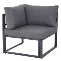 Outsunny 6-tlg. Gartengarnitur Gartenset Gartensofaset Sitzgruppe Gartenmöbel Alu+ Polyester + Hartglas Grau 4 x Sessel 1 x Ecksofa 1 x Beistelltisch Kissen für 4–5 Personen(m-5)