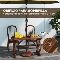 Outsunny Mesa de Jardín de Madera de Abeto con Patas en Forma de Rueda Orificio para Sombrilla 120x63x70 cm Acabado Carbonizado(m-5)