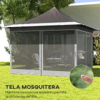 Outsunny Carpa Plegable 3,5x3,5x3 m con Mosquitera Altura Ajustable y Protección UPF50+ con Bolsa de Transporte Gris Oscuro(m-5)