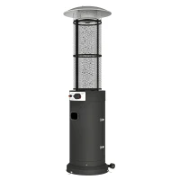Outsunny 11 KW Freestanding Gas Patio Heater, Adjustable Outdoor Garden Propane Heater with Tip-Over Switch, Wheels, Pulse Ignition, Tank Room with Openable Door, Black(m-1)