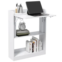 HOMCOM Escritorio de computadora escritorio con tablero abatible y 3 estantes de almacenamiento ahorro de espacio 63x55,5x82 cm Blanco(m-6)