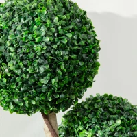 HOMCOM Decorative Artificial Plants Set of 2, Boxwood Ball Topiary Trees in Pot Fake Plants for Home Indoor Outdoor Decor, 90 cm, Dark Green(m-8)