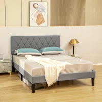 HOMCOM Double Bed Frame with 5-Level Adjustable Linen Upholstered Headboard 145W x 196D x 120Hcm, Grey(m-11)
