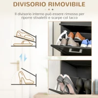 HOMCOM Scarpiera Moderna con 2 Cassetti Ribaltabili per 10 Paia di Scarpe e Ripiano Regolabile, 54x24x82.5cm, Nero(m-6)