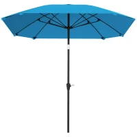 Outsunny Sombrilla de Jardín 233x233 cm Ángulo Ajustable Impermeable Poste de Aluminio Varillas de Fibra de Vidrio Manivela Azul(m-11)