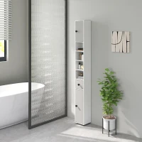 kleankin 180cm Slim Bathroom Cabinet, with Drawer, Shelves and Cupboards - Light Grey(m-8)