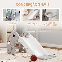 AIYAPLAY Escorrega para Crianças 3 em 1 com Escada Tabela de Basquetebol e Desenho de Girafa 106x51,5x52 cm Cinzento(m-4)