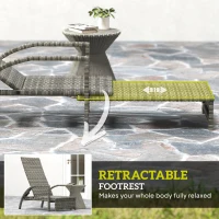 Outsunny Reclining Rattan Lounger, with Extending Footrest - Grey(m-5)