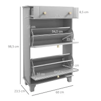 HOMCOM Sapateira Móvel Sapateira Estreita com 2 Portas e 1 Gaveta para 8 Pares de Sapatos 60x23,5x98,5 cm Cinzento(m-3)