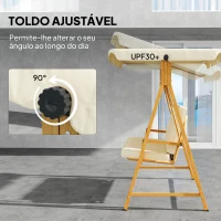 Outsunny Baloiço de Jardim de 3 Lugares com Toldo Ajustável Almofadas e Estrutura com Veios de Madeira 195x120x170 cm Madeira e Creme(m-5)