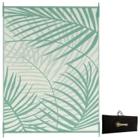 Outsunny Alfombra de Exterior Reversible 365x274 cm con Patrón de Hojas de Pino y Bolsa de Transporte Impermeable Verde y Crema(m-1)