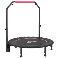 HOMCOM 45" Foldable Mini Fitness Trampoline, with Adjustable Foam Handle, Pink(m-11)