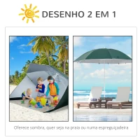 Outsunny Chapéu de Sol de Praia com Painéis Laterais Tipo Tenda Chapéu de Sol para Praia com Proteção UV 50  Φ210x222cm Verde Escuro(m-7)