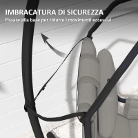 Outsunny Amaca a Dondolo Imbottita con Cuscino, Gancio e Catena, in Acciaio e Poliestere, 118x98x192 cm, Grigio e Nero(m-8)