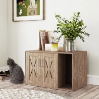 PawHut Mueble Arenero para Gatos 3 en 1 con Puertas Estera para Rascar y Compartimento 80x48x50,5 cm Marrón(m-8)