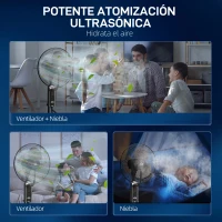 HOMCOM Ventilador de Pie con Nebulizador 3 Velocidades 3 Modos Oscilación de 70° Depósito de 3,2L y Mando 44,5x38,5x120cm Negro(m-4)