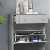 HOMCOM Sapateira Móvel Sapateira Estreita com 2 Portas e 1 Gaveta para 8 Pares de Sapatos 60x23,5x98,5 cm Cinzento(m-8)