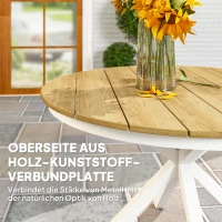 Outsunny Tuintafel Ø118cm, Weerbestendig Balkontafel uit Aluminium, Bijzettafel met Kruispoten Latontwerp Teak(m-6)