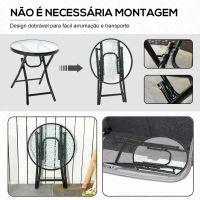 Outsunny Mesa dobrável redonda de vidro Mesa de jardim com fivela de segurança borda coberta de metal interno e externo Ø45x50 cm Preto(m-4)