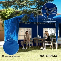 Outsunny Carpa de Jardín Plegable 6x3 m con Paredes Laterales Altura Ajustable Protección UV30+ Bolsa de Transporte Azul(m-7)