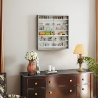 HOMCOM Six Shelf Display Cabinet, with Glass Doors - Graphite Wood Effect(m-7)