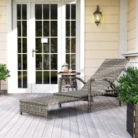 Outsunny Reclining Rattan Lounger, with Extending Footrest - Grey(m-2)