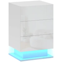 HOMCOM Mesita de Noche con LED RGB 3 Cajones y Mando a Distancia Diseño Moderno 40x35x60 cm Blanco Brillo(m-1)