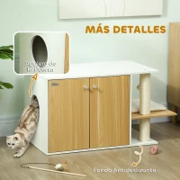 PawHut Mueble Arenero para Gatos con Centro de Juegos Cojín Pelota Puerta Lateral y Patas Antideslizantes 94x48x50,5cm Blanco(m-7)