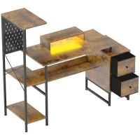 HOMCOM Escritorio con Estante para Monitor Almacenamiento y Luces LED RGB para Oficina o Estudio 142x50x126,5 cm Marrón rústico