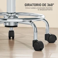 HOMCOM Taburete Giratorio Ajustable Con Asiento Acolchado Reposapiés y Ruedas para Salones y Talleres 34x34x50-66 cm Blanco(m-6)