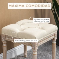 HOMCOM Reposapiés de Salón con Asiento Capitoné y Patas Talladas de Madera Estilo Vintage para Dormitorio 40x40x43 cm Beige(m-5)