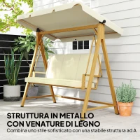 Outsunny Dondolo da Giardino 3 Posti con Tettuccio Regolabile e Cuscini, 195x120x170 cm, Beige(m-4)