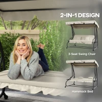 Outsunny Convertible Three-Seater Swing Chair Bed - Cream(m-4)