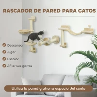 PawHut Juego de Escalada para Gatos de Pared 4 Piezas con Hamaca Bola Plataformas 84,5x19x54 cm Beige(m-4)