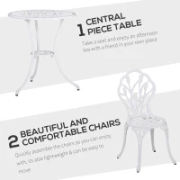 Outsunny 3 Piece Patio Bistro Set for 2, Outdoor Aluminium Garden Table and Chairs with Umbrella Hole for Balcony, White(m-4)