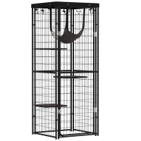 PawHut Jaula para Gatos Exterior e Interior Metálica con Cubierta Impermeable Perchas Hamaca y Puerta 61,5x55x157 cm Negro