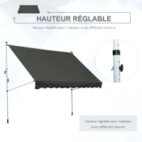 Outsunny Store banne Manuel rétractable 3L x 1,5l m Auvent Téléscopique sans Perçage Inclinaison et Hauteur réglable Installation Rapide métal alu Polyester Anti-UV gris(m-7)